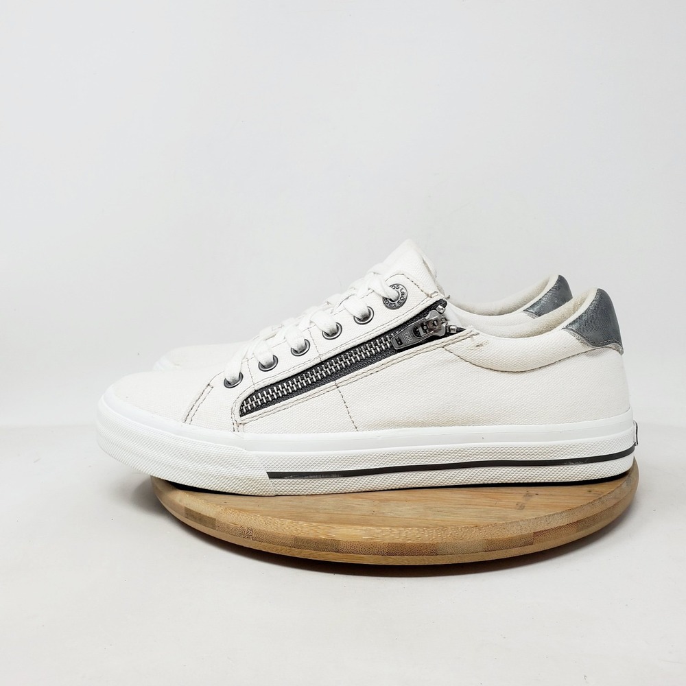Taos Z Soul Shoes Womens 8 White Silver Canvas Zip Comfort Casual Sneaker